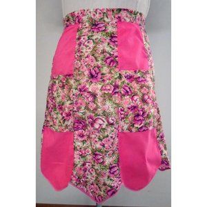 EUC VINTAGE HANDMADE HALF APRON PINK PURPLE FLORAL